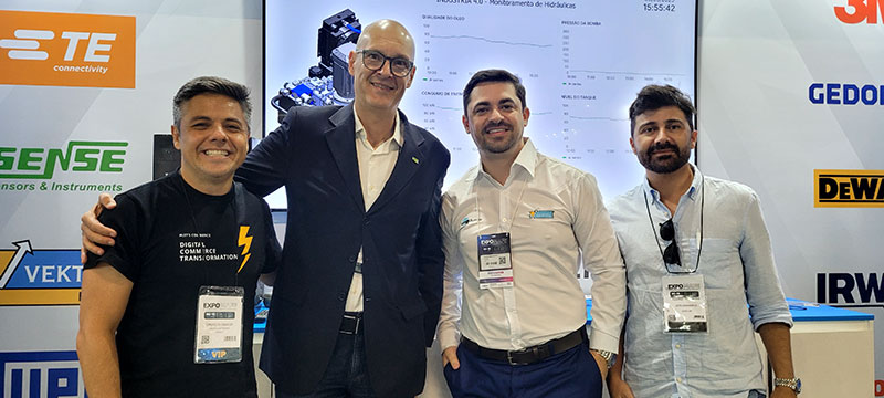 Diretores Let's Commerce, Murrelektronik do Brasil e Aumax Automação na EXPOMAFE 2025